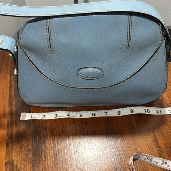 Tod's Blue Leather Shoulder Bag with Curved Flap - Picture 7 of 9